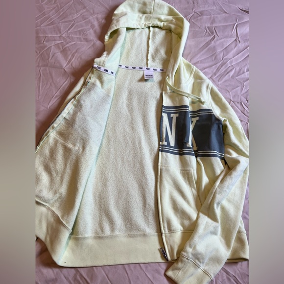 PINK Victoria Secret Womens Neon Yellow Green Full Zip Jacket Hoodie - Picture 5 of 5